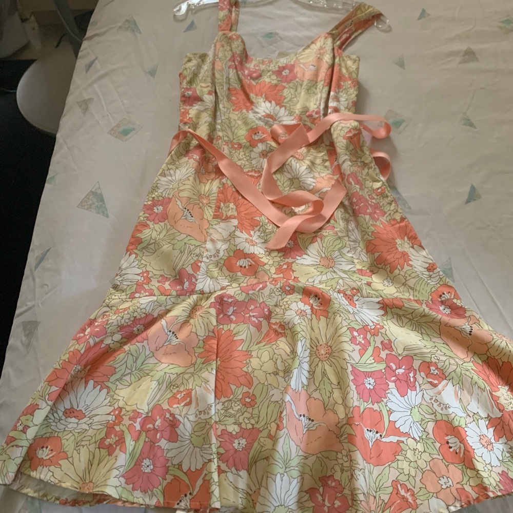 LOFT Floral Dress with Coral and Cream